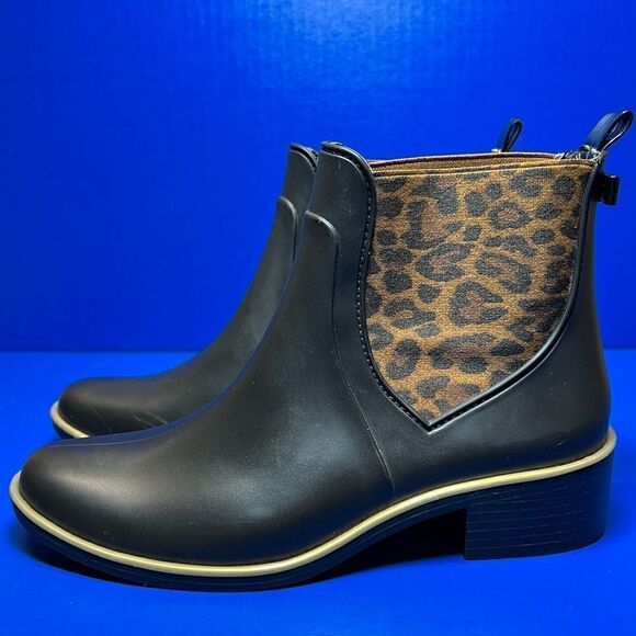 Kate Spade Womens Sedgwick Black Leopard Print Rain Boots 6/7 - Picture 3 of 11